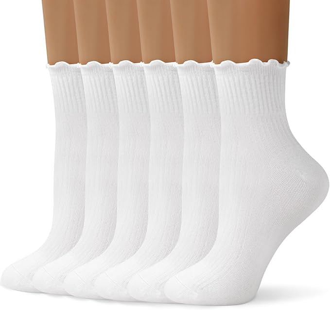 Womens Ruffle Ankle Socks Cute Lettuce Edge Crew Socks for Women | Amazon (US)
