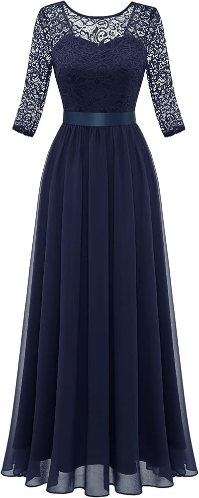 BeryLove Women Long Sleeve Formal Party Dress Lace Wedding Guest Maxi Dresses Elegant Cocktail Ev... | Amazon (US)