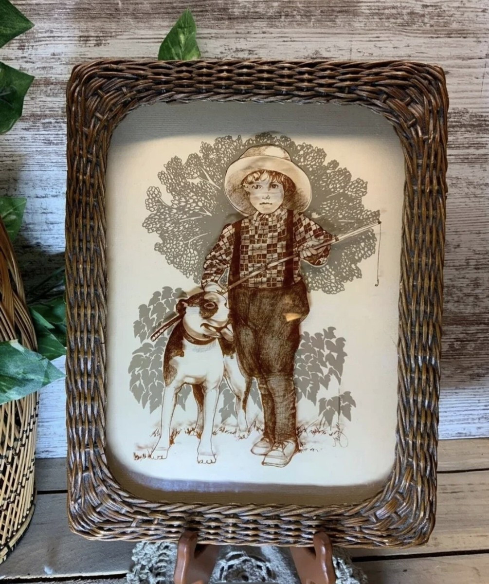 Rare Vintage Reverse Print on Glass “Lucid Lines” Wicker Frame | eBay US