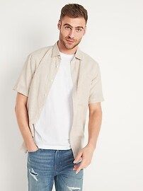 Patterned Linen-Blend Everyday Short-Sleeve Shirt for Men | Old Navy (US)