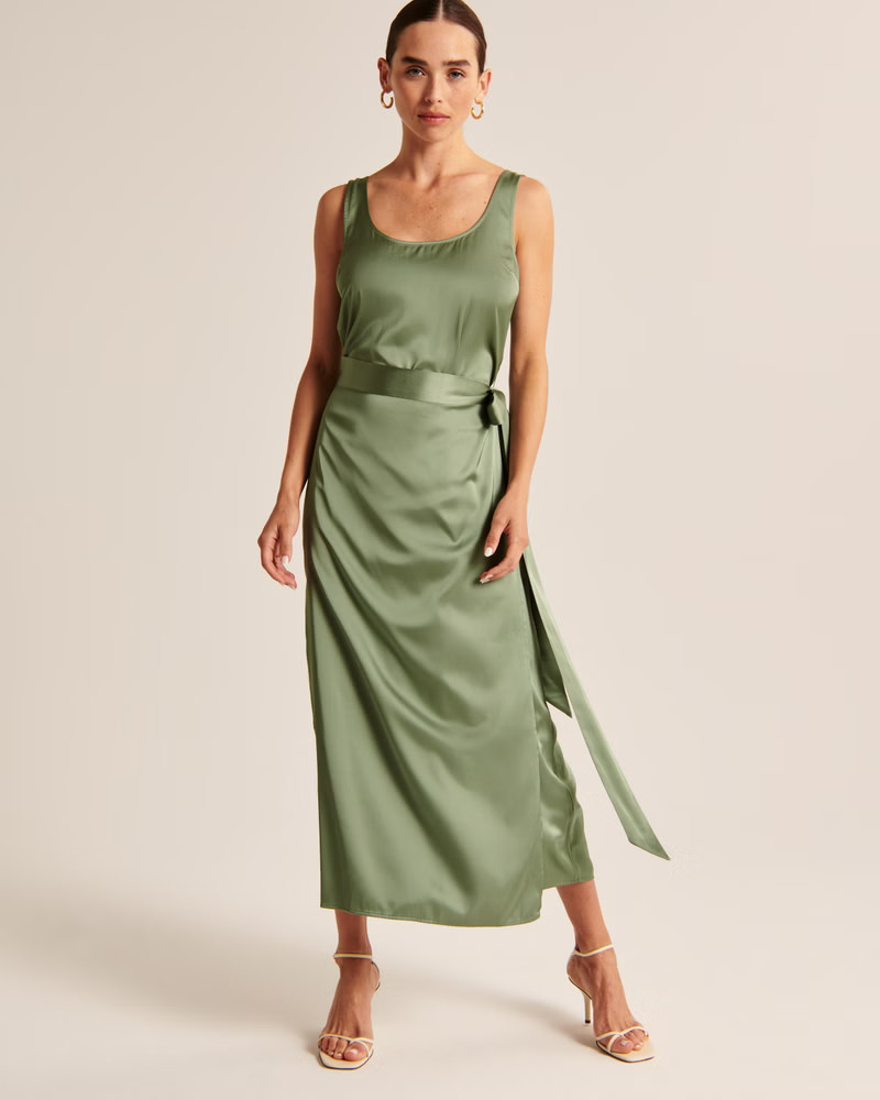 Belted Satin Slip Midi Dress | Abercrombie & Fitch (US)
