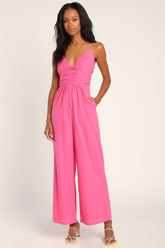 Send a Message Pink Gathered Wide-Leg Jumpsuit | Lulus (US)