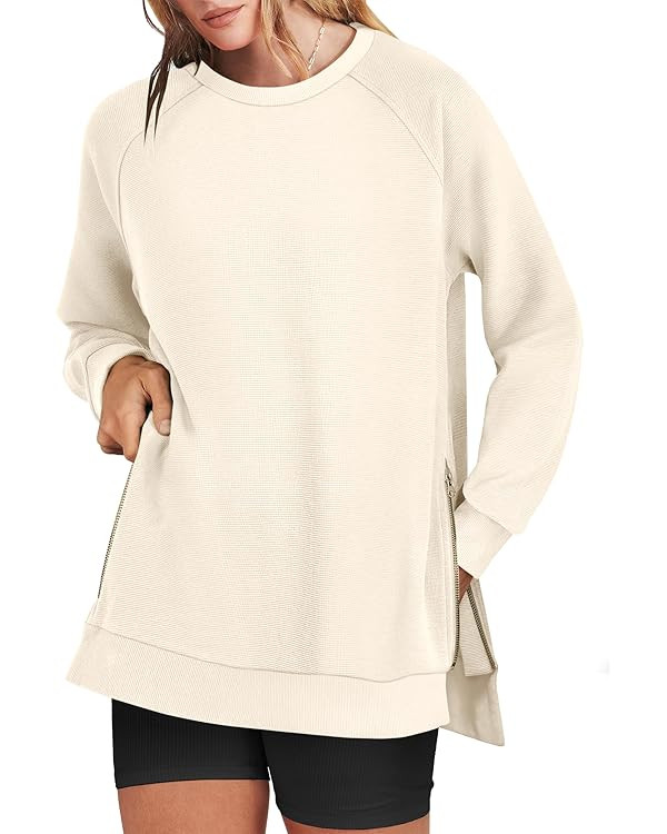 ANRABESS Women's Oversized Sweatshirts Crewneck Long Sleeve Tunic Pullover Shirts Side Zipper Hoo... | Amazon (US)