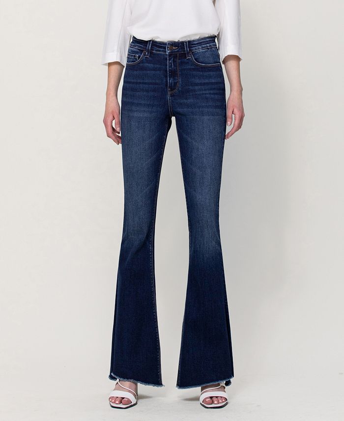 Women's High Rise Flare Jeans with Slit and Uneven Hem Detail | Macys (US)