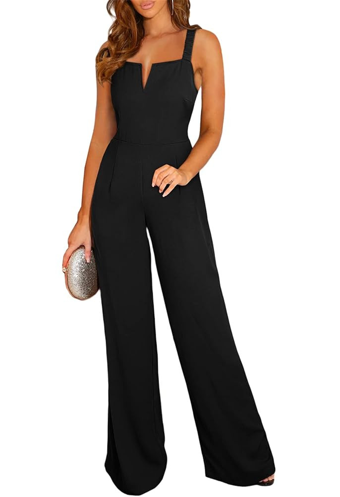 BLENCOT Sleeveless Jumpsuits For Women Dressy Casual V Neck Wide Leg Long Pants Slip Rompers Summ... | Amazon (US)