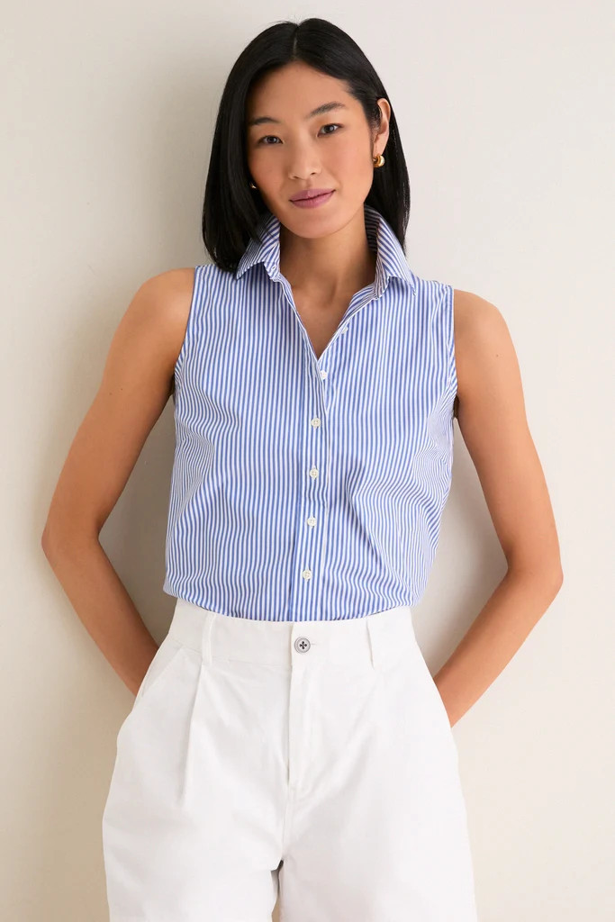 Blue and White Stripe Sleeveless Shirt | Tuckernuck (US)