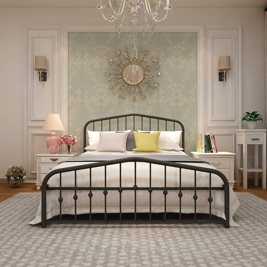 alazyhome Metal Bed Frame Queen Size Platform No Box Spring Needed with Vintage Headboard and Foo... | Amazon (US)