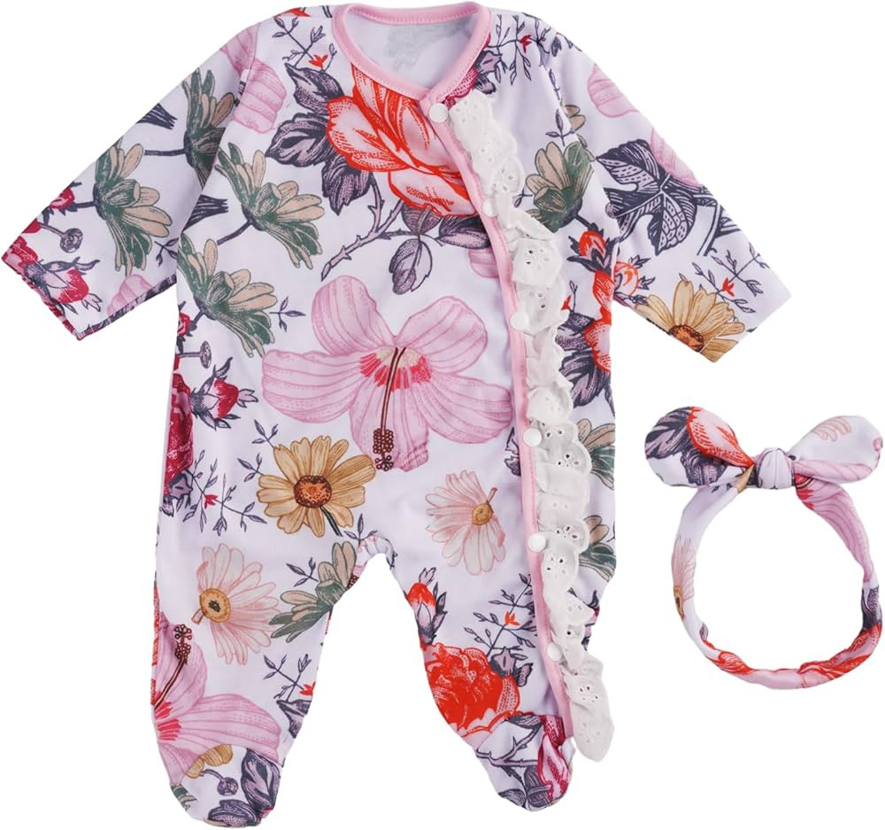 BABESIDE 2Pcs Reborn Baby Doll Clothes Accessories for 17-22 Inch Baby Dolls, Floral Pattern Baby... | Amazon (US)