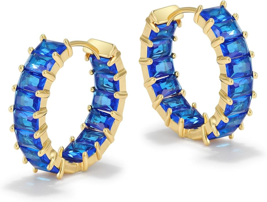 Lourny Crystal Hoop Earrings for Women, 18K Gold Plated Chunky CZ Hypoallergenic Trendy Lightweig... | Amazon (US)