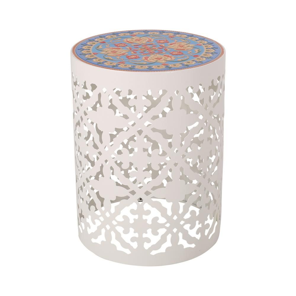 Noble House Chetola 13.75 in. x 18.25 in. Multicolor Round Marble End Table | The Home Depot