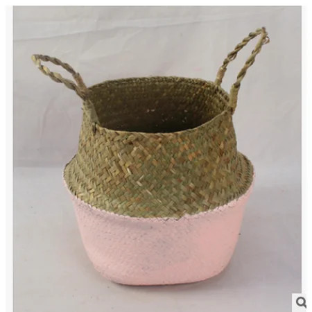 9''x8'' Handmade Rustic Storage Baskets Foldable Laundry Straw Patchwork Wicker Rattan Seagrass Bell | Walmart (US)