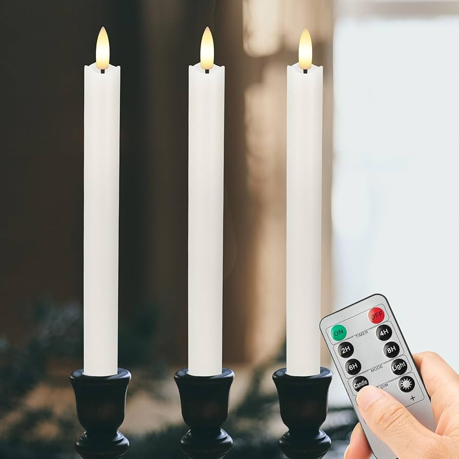 Flameless Taper Candles with Rmote, 9.6" Real Wax Battery Operated Candles with 3D Wick, 3 Pack L... | Amazon (US)