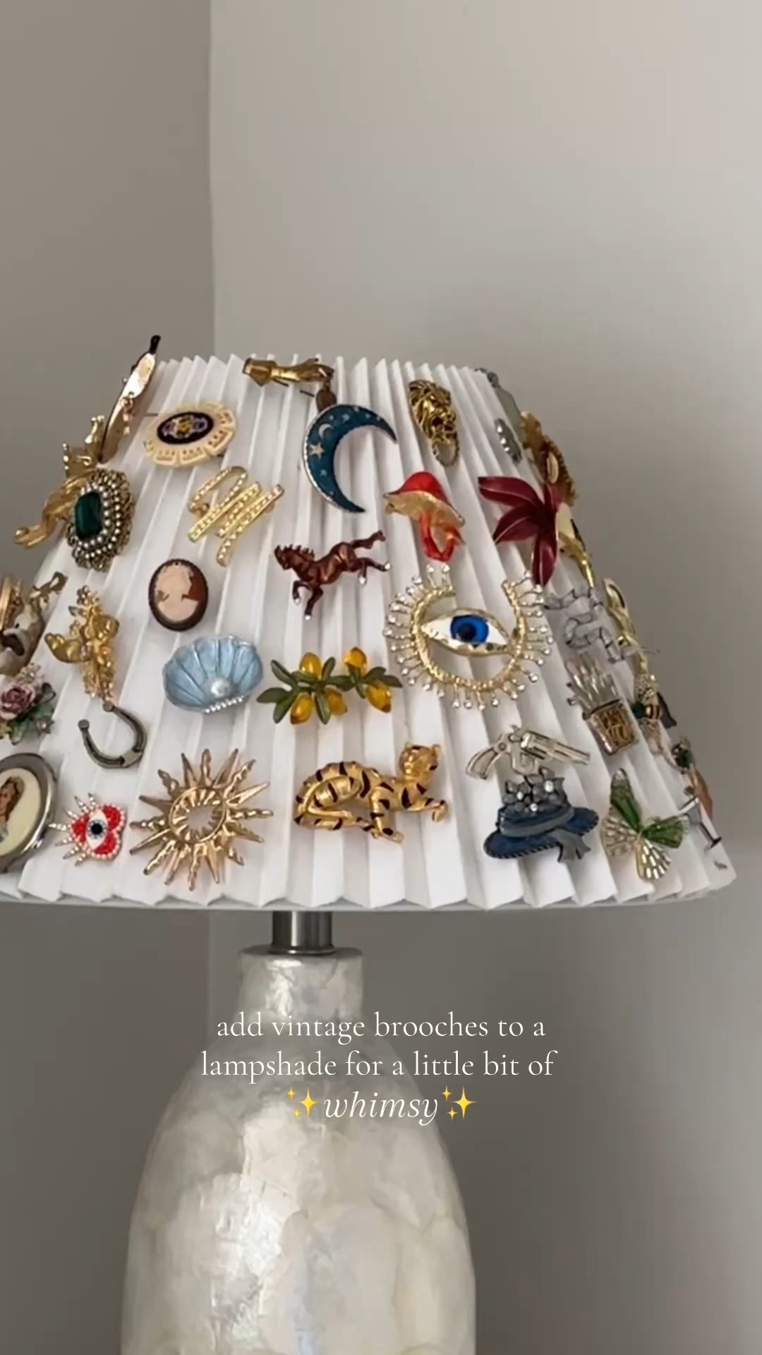 Vintage brooches on a lampshade 🤍

#LTKvlog #LTKHome #LTKselfcare
