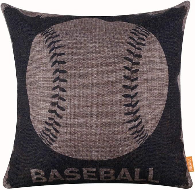 LINKWELL Vintage Baseball Pillow Cover 18x18 Inch Sports Themed Burlap American Football Throw Cu... | Amazon (US)