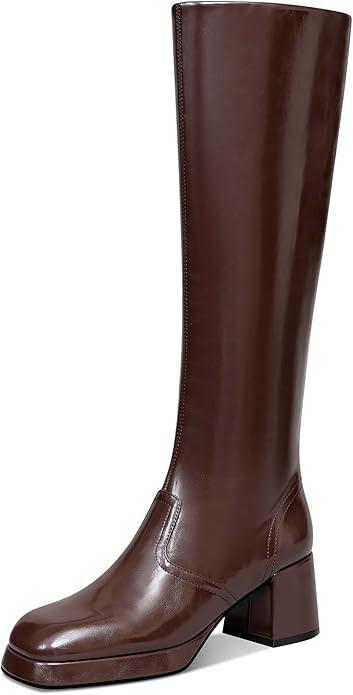 USIMAD Womens Knee High Boots Chunky Heel Platform Boots Square Toe Side Zipper Tall Boots for wo... | Amazon (US)