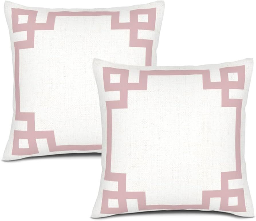 POMOTER Set of 2 Fall Decorative Throw Pillow Cover ONLY, for Couch, Sofa, or Bed, Pink White Gre... | Amazon (US)
