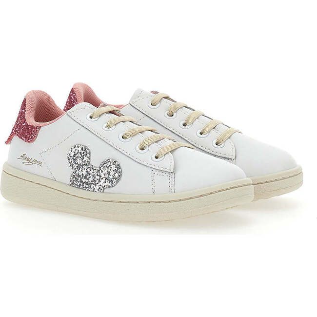 Mickey Gem Glitter Tab Sneakers, White | Maisonette