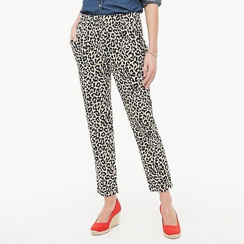 Leopard-print linen-cotton drawstring pant | J.Crew Factory