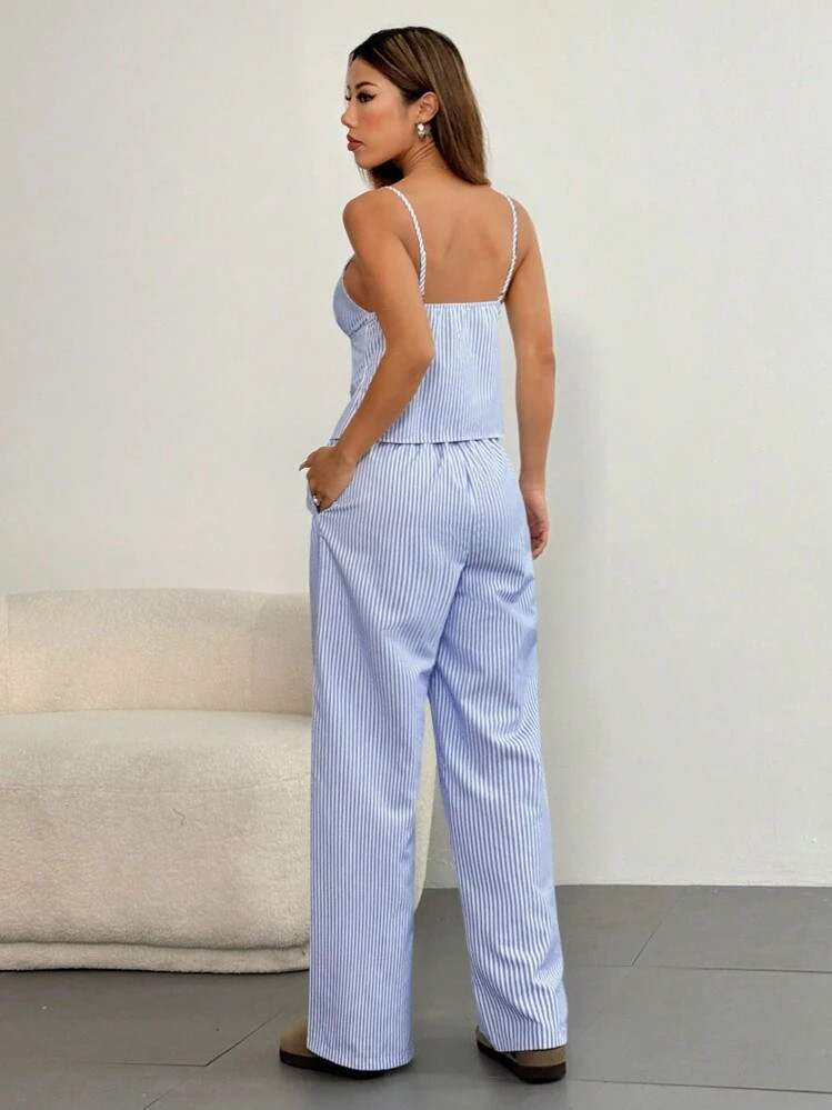 SHEIN Unity 2pcs Women Striped Casual Cami Top And Pants Set, Minimalist Fashion For Everyday Wear | SHEIN