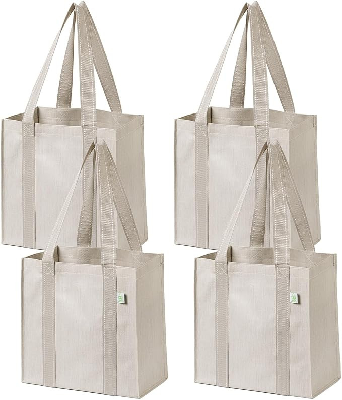 VENO 4 Pack Reusable Grocery Bags Shopping Bags, Small Tote Bag w/Handle & Hard Bottom, Heavy Dut... | Amazon (US)