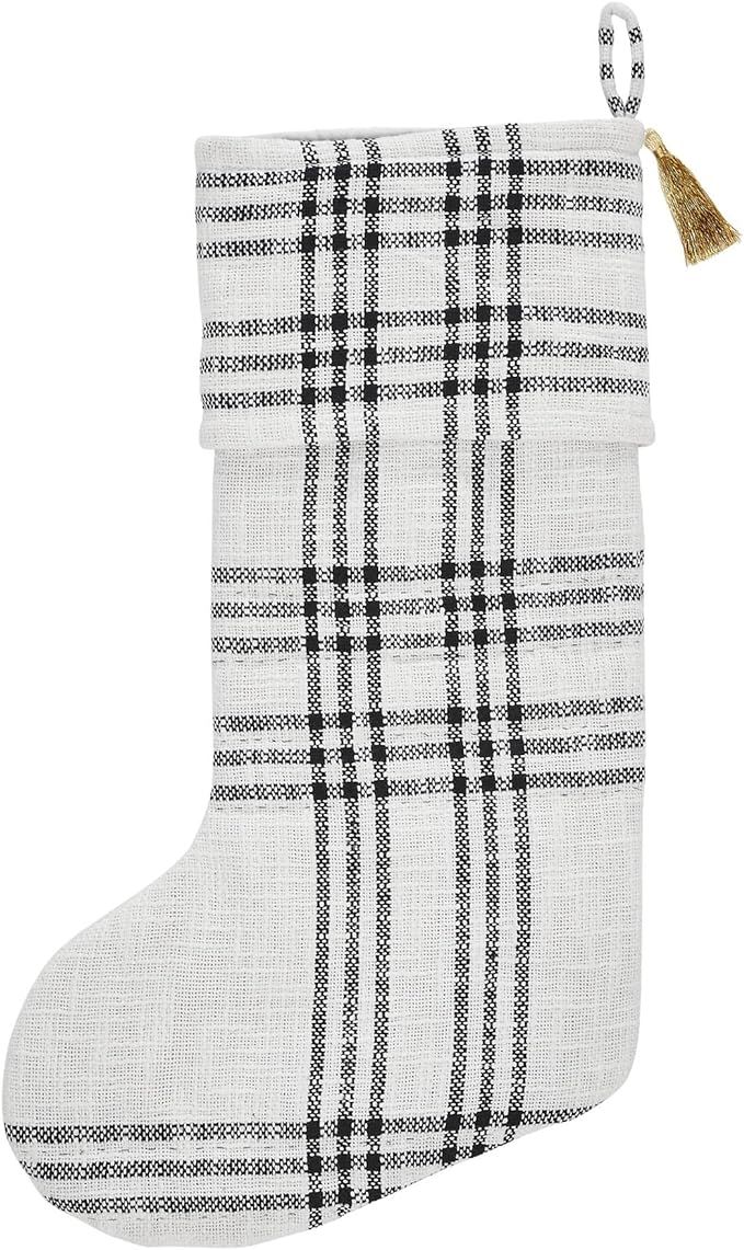 VHC Brands Woven Plaid Stocking, Black & White, 12x20 | Amazon (US)