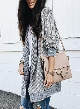 Sidefeel Womens Plaid Long Sleeve Open Front Cardigan Oversized Chunky Knit Sweaters Coat | Amazon (US)