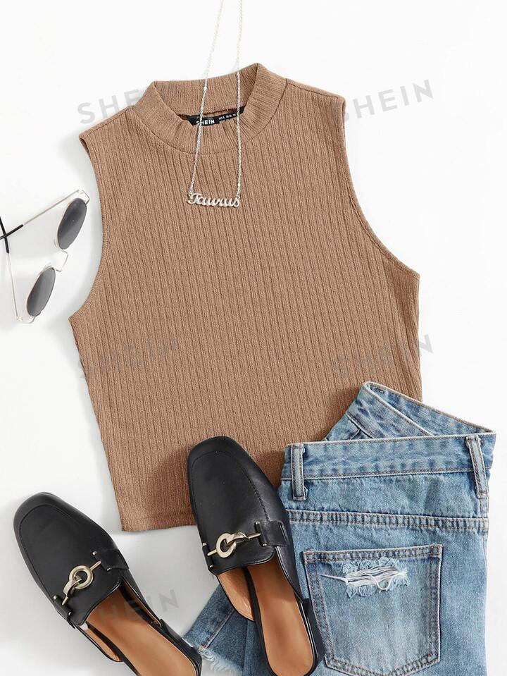 SHEIN EZwear Solid Crop Rib-knit Tank Top | SHEIN