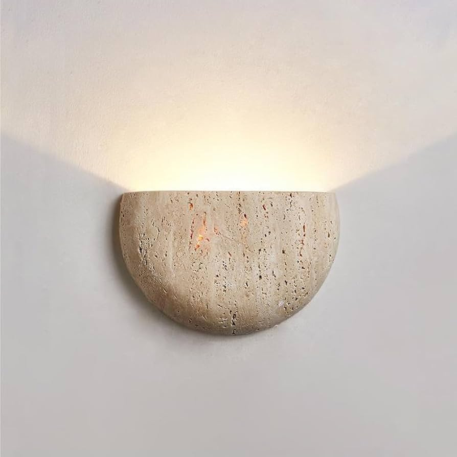 Modern Marble Yellow Travertine Wall Sconce LED G9 3000K Wall Lamp Semi Circle Natural Stone Shad... | Amazon (US)