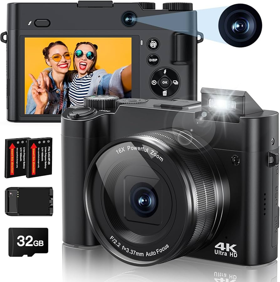 4K Digital Camera, 64MP Rear and Front Camera for Photography and Video Autofocus Anti-Shake, 3''... | Amazon (US)