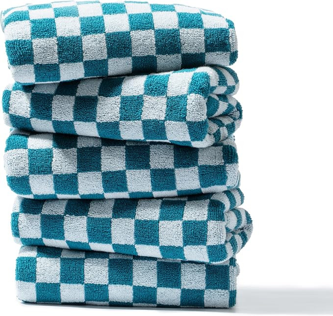 Hand Towels 5 Pack - Cotton Face Towels Soft, Absorbent, and Decorative Checkered Design for Bath... | Amazon (US)