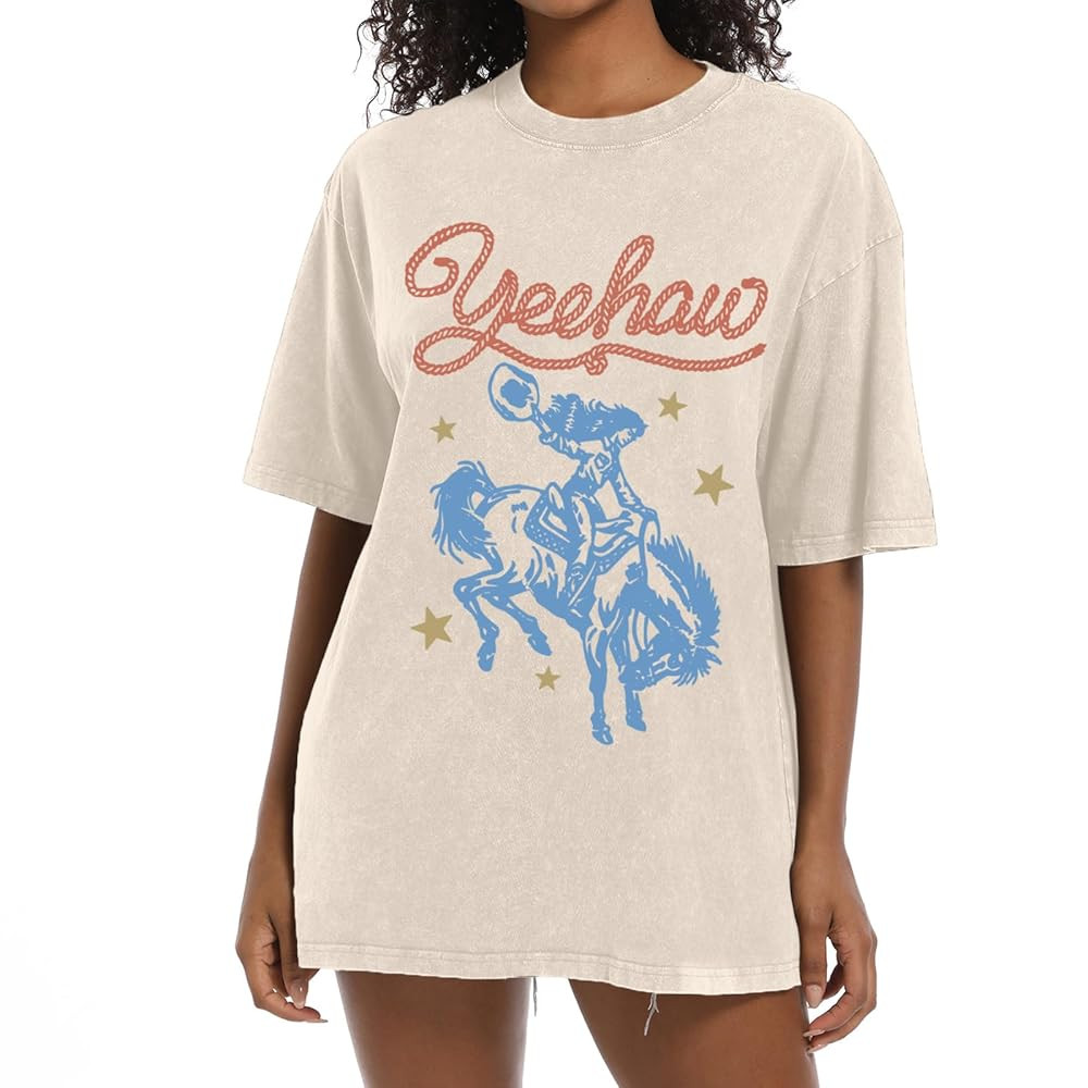 Western Shirts for Women Vintage Cowgirl Shirt Oversized Rodeo Cowboy Graphic Tees Country Concer... | Amazon (US)