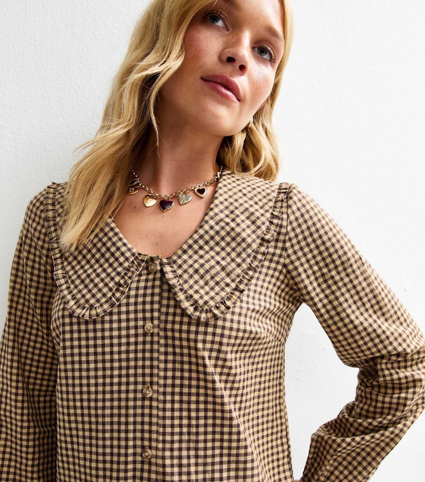 Brown Gingham Check Frill Collar Blouse | New Look | New Look (UK)