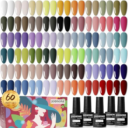 JODSONE 60 PCS Gel Nail Polish Set All Seasons No Wipe Base Coat Matte Glossy Top Coat Nail Gel Polish Kit for Starter Manicure DIY at Home Enjoy Fun | Amazon (US)