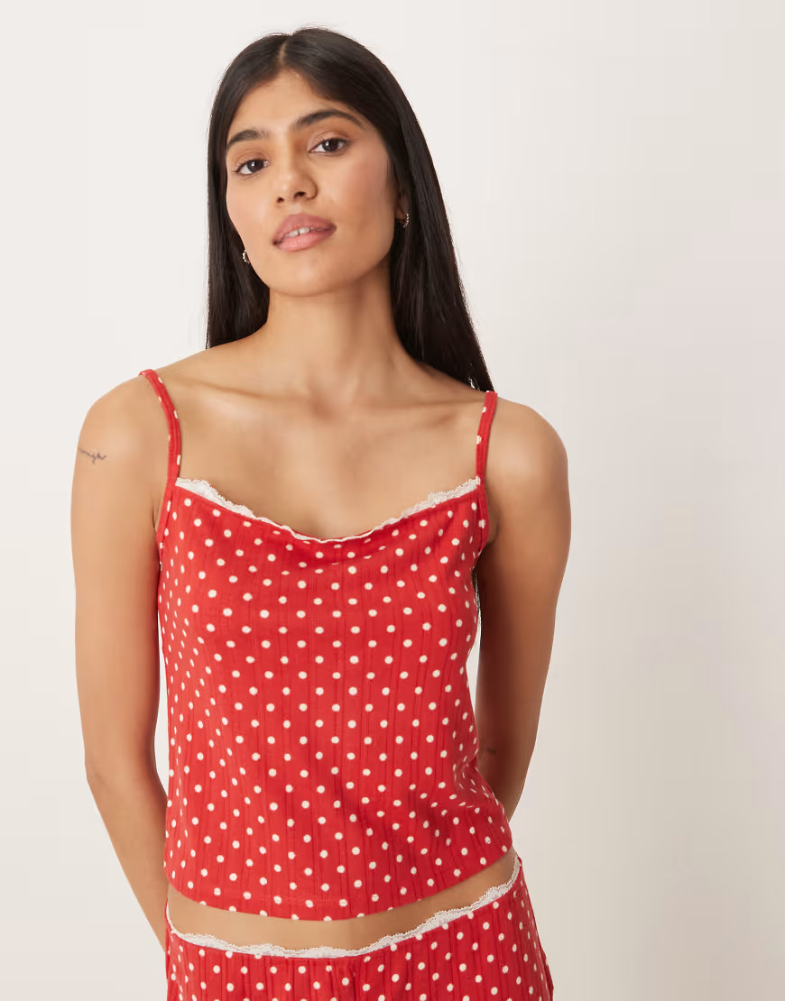 Abercrombie & Fitch pointelle pyjama cami co-ord in red polka dot | ASOS (Global)