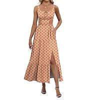 ANRABESS Women Summer Casual Floral Printed Square Neck Sleeveless Straps Elastic Waist Slit Beac... | Amazon (US)