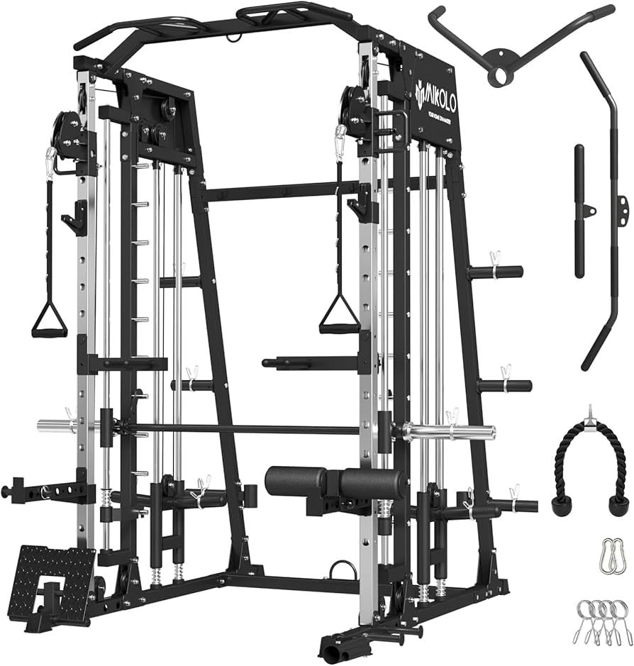 Mikolo Smith Machine, 2200lbs Squat Rack with LAT-Pull Down System & Cable Crossover Machine, Tra... | Amazon (US)