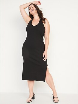 Fitted Sleeveless Halter Rib-Knit Midi Dress for Women | Old Navy (US)