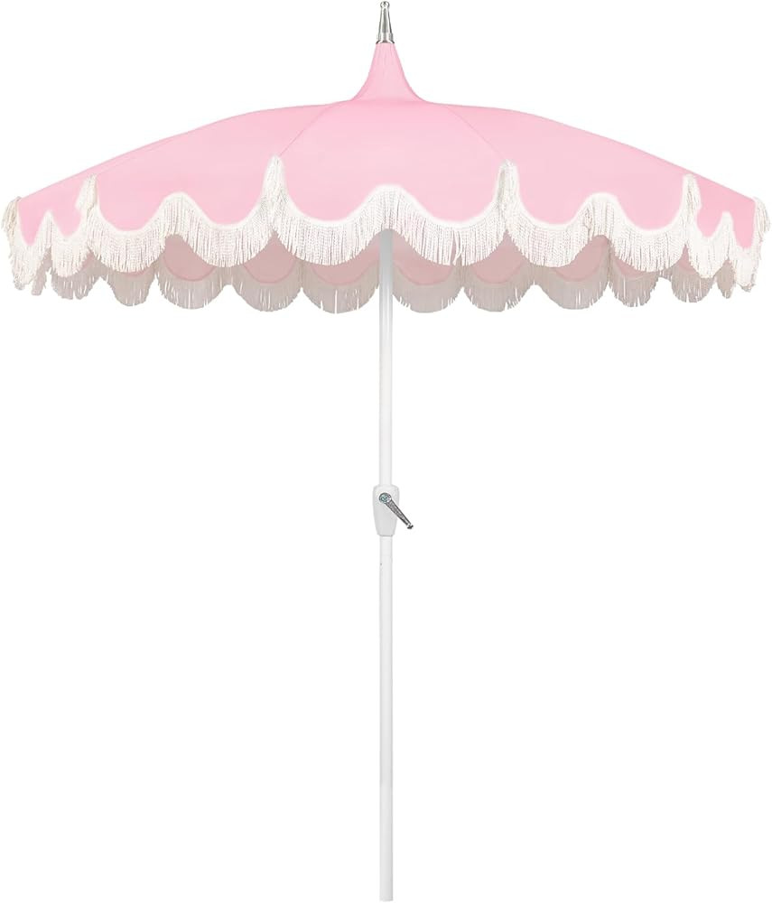 7.5ft Pagoda Patio Umbrella with Fringe, UPF50+ Tassel Umbrella with Crank & Fiberglass Ribs, Hol... | Amazon (US)