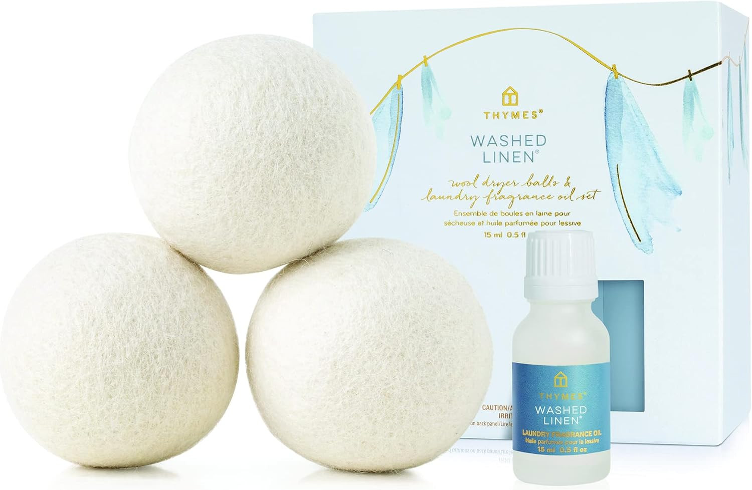 Thymes Wool Dryer Balls Set – Includes 3 Wool Laundry Balls + 1 Scented Laundry Fragrance Oil f... | Amazon (US)