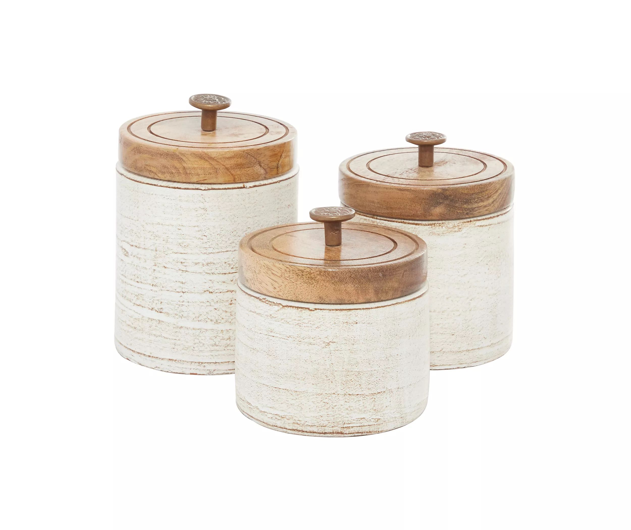 Weathered Ivory Jars with Wooden Lids, Set of 3 | Kirkland's Home