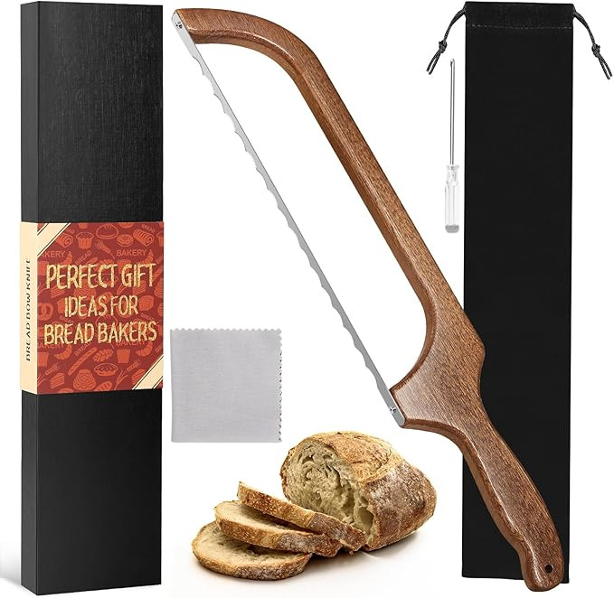 Bread Bow Knife for Homemade Bread,15.5" Sapele Wood Sourdough Bread Knife,Premium Stainless Stee... | Amazon (US)