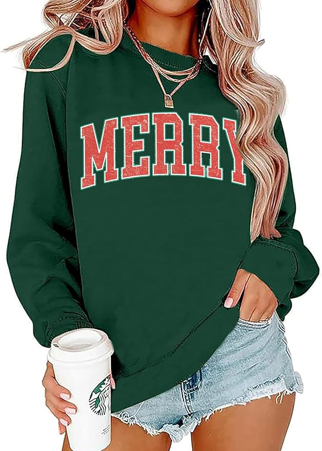 BOMYTAO Merry Christmas Sweatshirt for Women Christmas Pullover Sweatshirts Xmas Holiday Casual L... | Amazon (US)