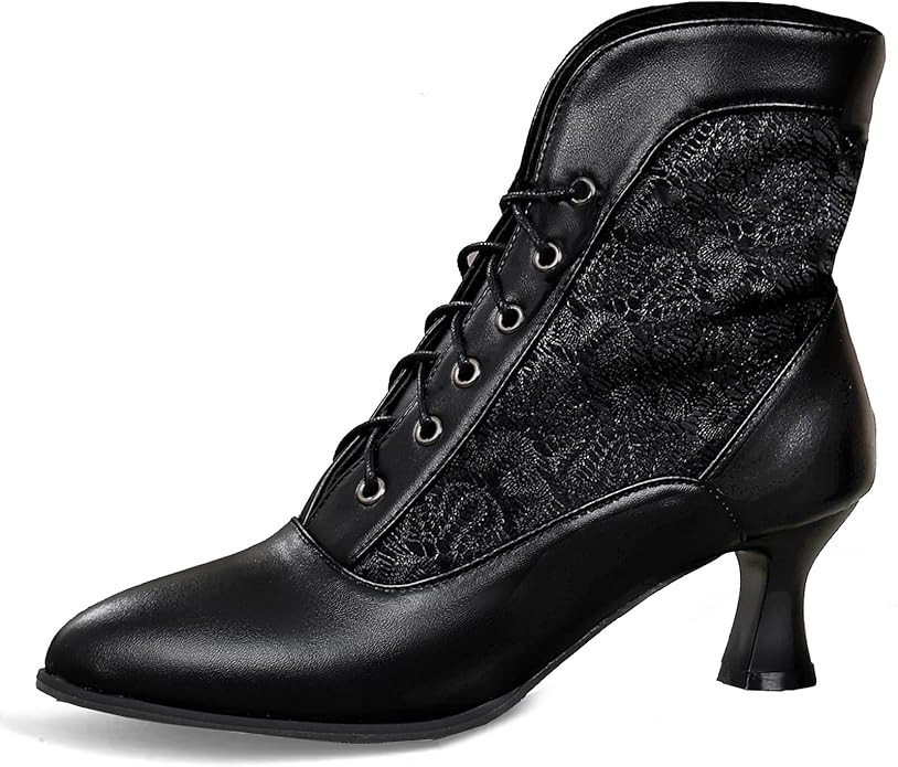 LanreyTaley Women Victorian Lace Booties Wedding Bridal Ankle Boots Witch Costume Boots Mid Heel | Amazon (US)