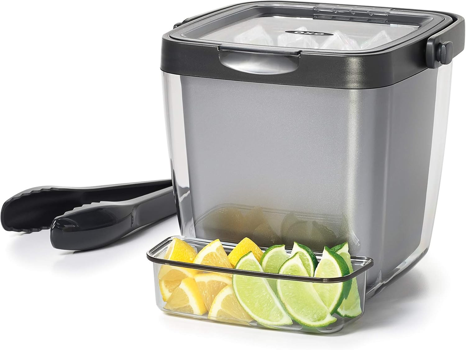 OXO Good Grips Double Wall Ice Bucket with Tongs and Garnish Tray,Gray, 7.37"L x 8.5"W x 7.5"H | Amazon (US)