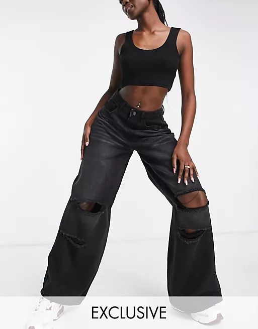 Missguided ripped baggy jeans in black | ASOS (Global)