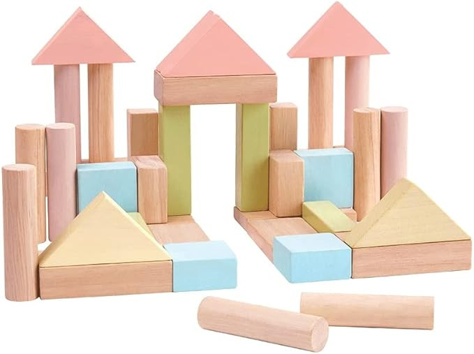 PlanToys 40 Piece Unit Block Building and Construction Block Set (5507) | Pastel Color Collection... | Amazon (US)