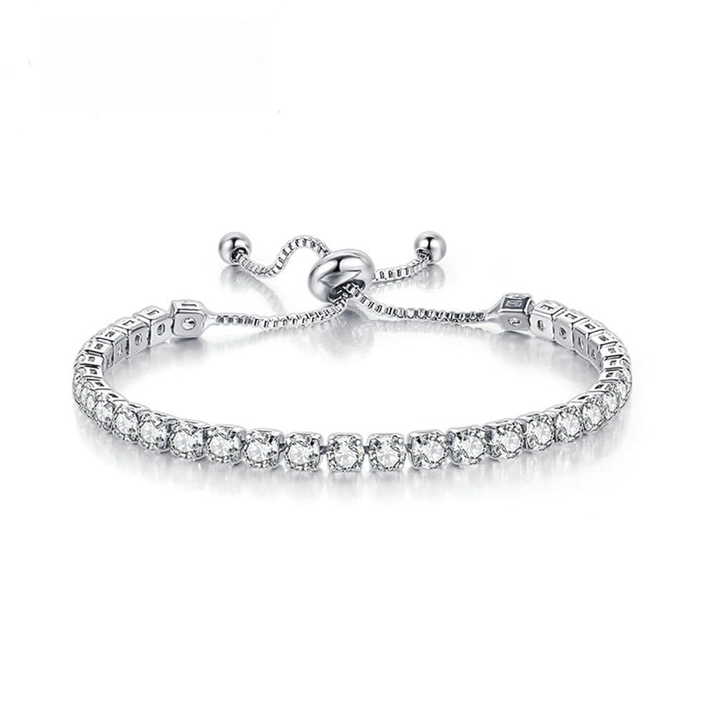 Silver Bracele, Tennis Bracelets for Women White Gold Plated Diamond Classic Adjustable Slider Br... | Amazon (US)