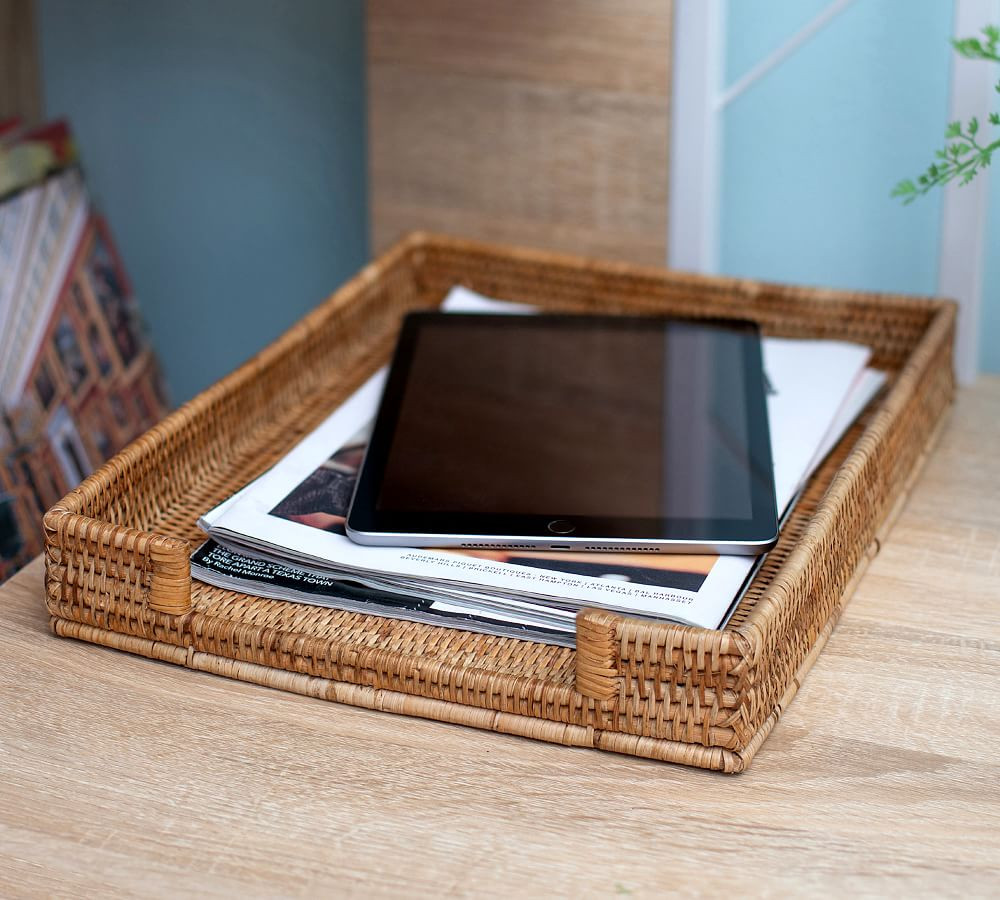 Tava Handwoven Rattan Office Paper Tray | Pottery Barn (US)