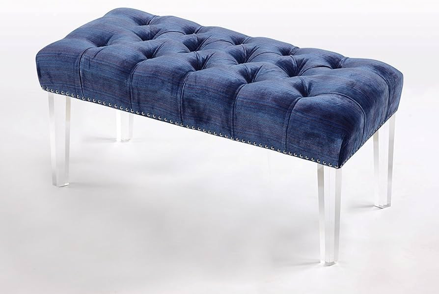 Iconic Home Odette Modern Button Tufted Blue Velvet Acrylic Ottoman Bench (BH55-14BL-N1-AN) | Amazon (US)