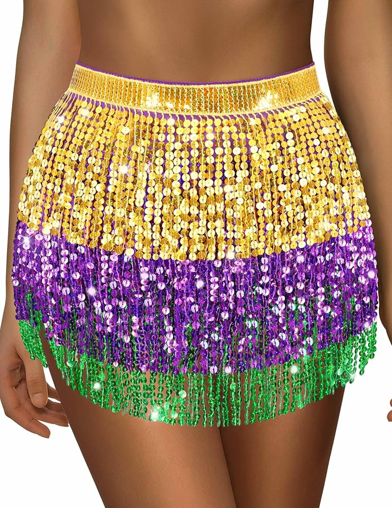 Sequin Skirt Sparkly Skirt Belly Dance Skirt Glitter Skirt Rave Sparkle Skirt Sequin Tassel Skirt... | Amazon (US)